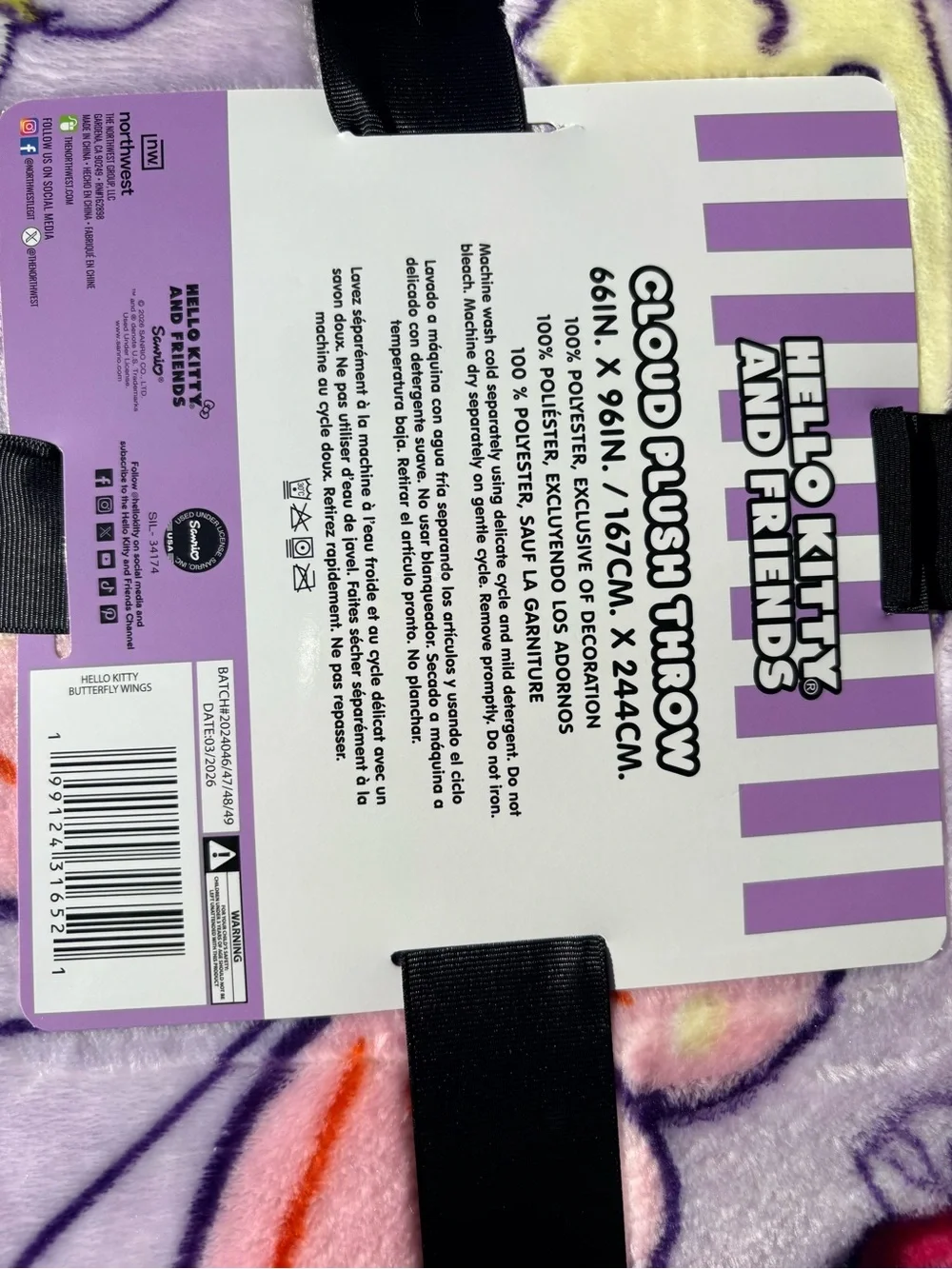 Hello Kitty Lavender Plush Throw Blanket with Pastel Character Prints